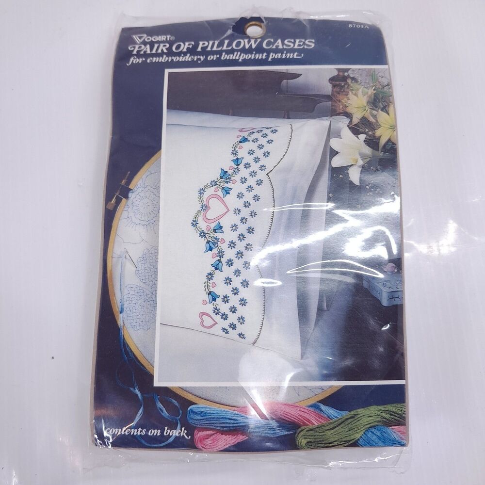 Vogart Crafts Pillowcase Set for embroidery ballpoint paint hearts floral 8703A